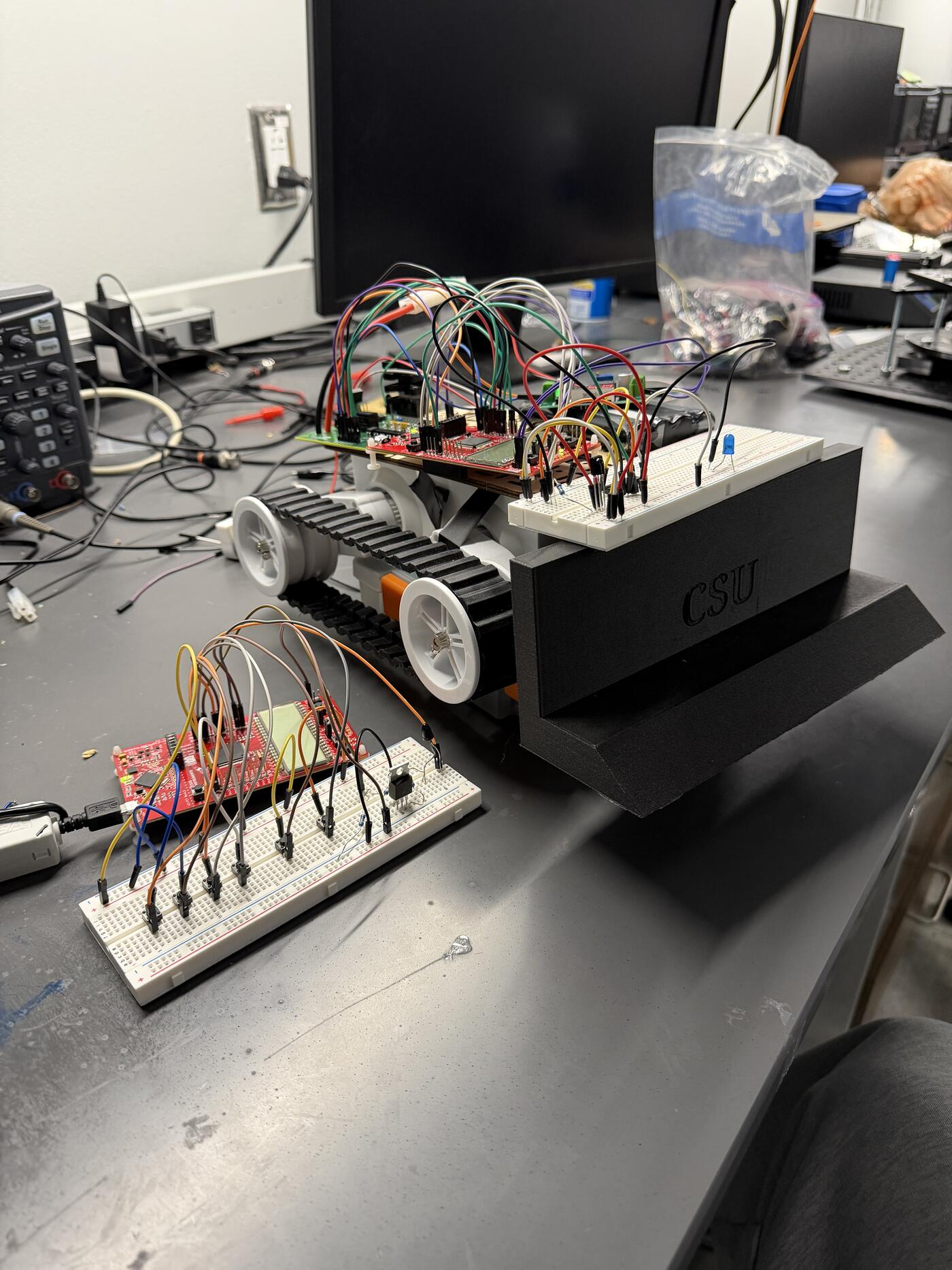 The combat robot on the workbench
